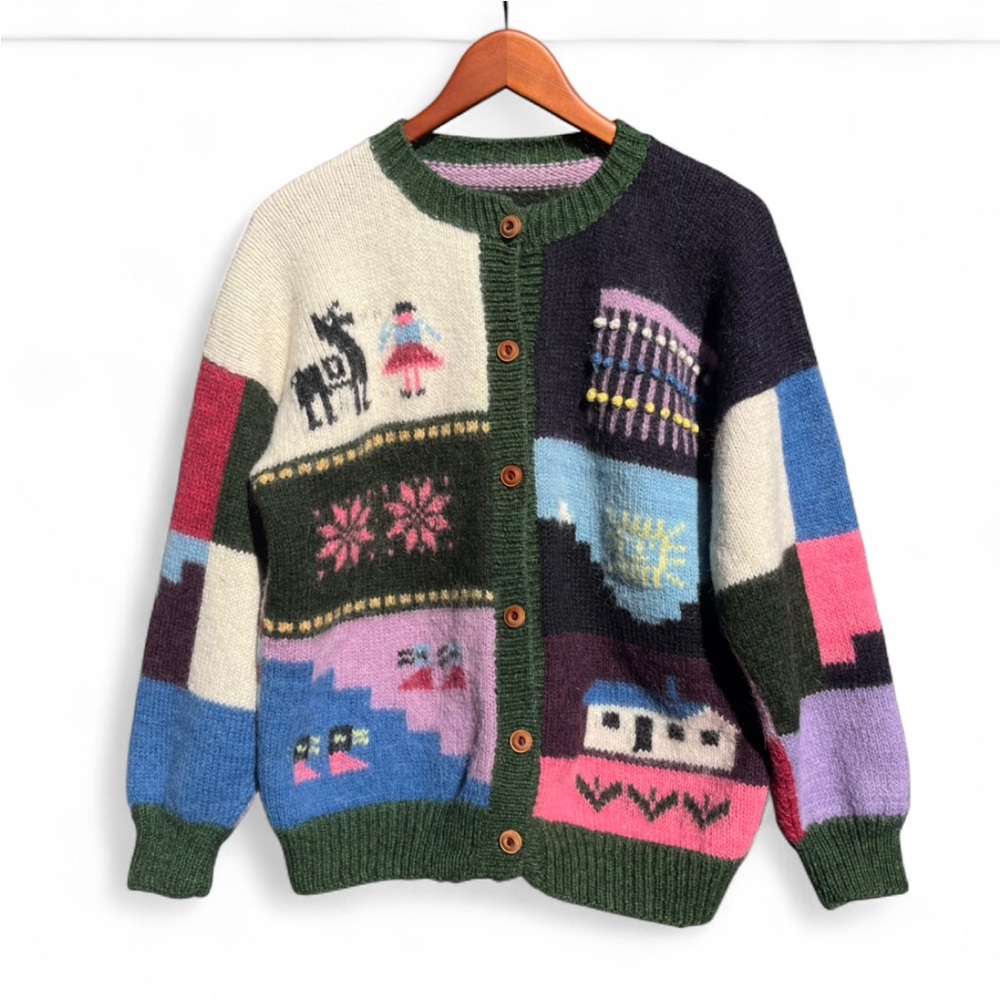 🦙 100% Alpaca Handmade Cardigan Sweater Grandpacore Cottagecore vintage